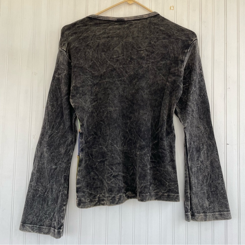 KPC Women's Moss Green Gray Artsy Boho Patchwork Long sleeve Top Size Medium - Picture 3 of 8